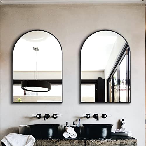 Arched Bathroom Mirror for Wall, 36" x 24" Metal Frame Vanity Mirror, Black - Image 3