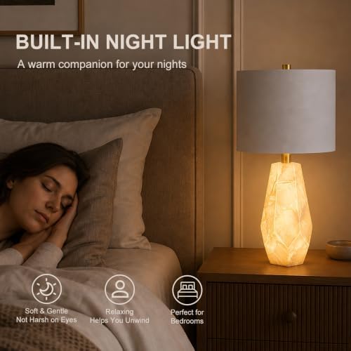 Scenekoy 23" Alabaster Living Room Table Lamp Set of 2 with Night Light - Image 5