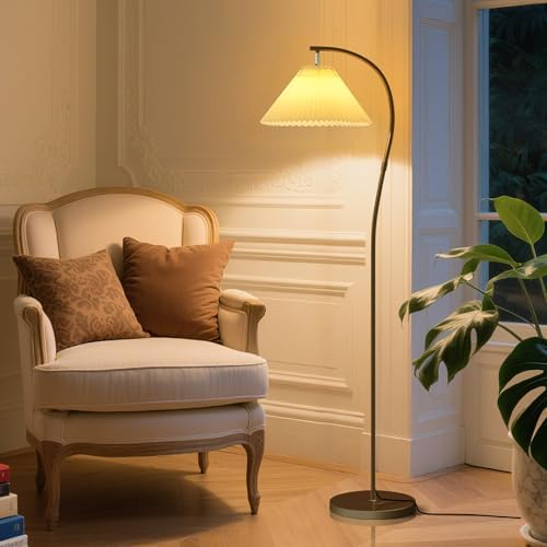 Unique Black Arc Pleated Floor Lamp, 12W LED Bulb 3-Color Dimming by dujunlinghang