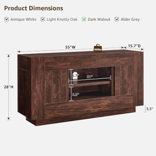 OKD 55" TV Stand for 65" TV, Thick Block Media Console, Dark Walnut - Image 2