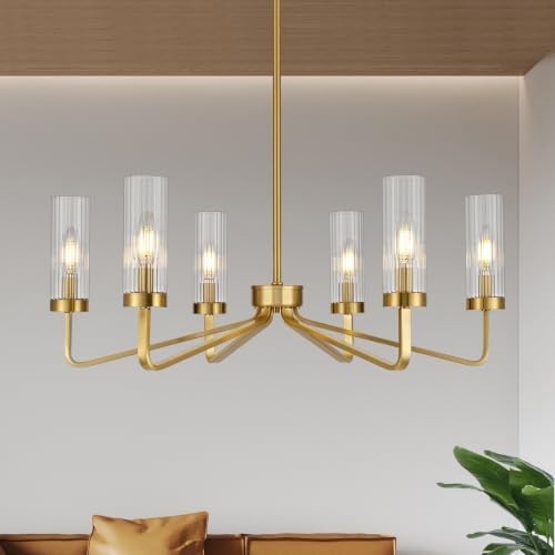 Modern Glass Chandelier, 27" Brushed Gold Chandeliers for Dining Room by ACANER
