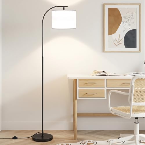 SIBRILLE Floor Lamp with Linen Shade, Arc Dimmable Tall Standing Lamp with Remote Control, Modern Floor Reading Light for Living Room Bedroom Office Corner, 9W LED Bulb Included - Image 6