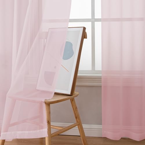 OWENIE Sheer Curtains 54 Inch Length 2 Panels Set, Blush Sheer Curtain for Living Room, Soft Airy Window Treatments for Bedroom, Fimly Voile Sheer Curtains & Drapes, 2 Pcs 84 Width 54 Long - Image 6