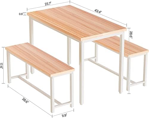 Dining Room Table Set with 2 Benches, Farmhouse Dining Table Set for 4, Wood Breakfast Dinner Table Set for Breakfast Nook Small Spaces, Beige - Image 5