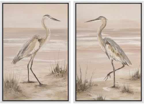 SIGNWIN Framed Canvas Print Wall Art Set Neutral Beach Wildlife Illustrations Modern Art Rustic Ultra for Living Room, Bedroom, Office - 16"x24"x2 WHITE by SIGNWIN