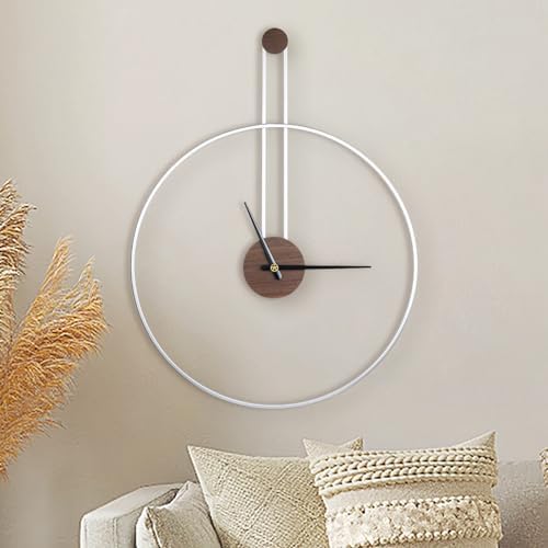 DRELIFAM Modern Wall Clock Large Wall Clocks with Walnut Dial Silent Non-Ticking for Living Room Home Decor Bedroom Kitchen Office 21.7''×28.7'' (Silver, Large) by DRELIFAM