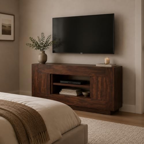 OKD 55" TV Stand for 65" TV, Thick Block Media Console, Dark Walnut - Image 4