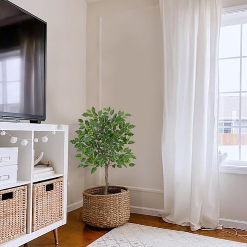 3Ft Ficus Tree Artificial Plants Indoor with Realistic Trunk, 2Pack Tall Fake Potted Tree Faux Floor Plant, Artificial Tree in Pot for Home Living Room Office Bedroom Corner Decor(Green) - Image 4