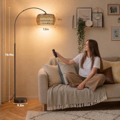 Ambimall Boho Arc Floor Lamp, Color Temp and Brightness Adjustable, Brown - Image 2