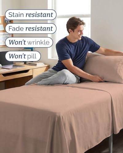 Twin XL 3 Piece Sheet Set - College Dorm Room Essentials - Mauve - Image 5