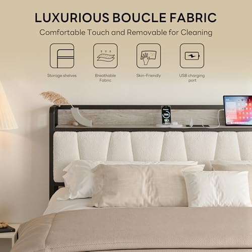 LIKIMIO California King Bed Frame with Storage Headboard & Charging Station - Image 7