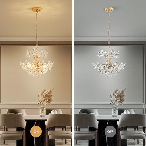 WUZUPS Crystal Chandelier Pendant Flushmount Ceiling Light Modern Lighting Fixture for Bedroom Hallway Bar Kitchen Bathroom, H 15.7" x W 17.7", Gold, E12 Base - Image 4