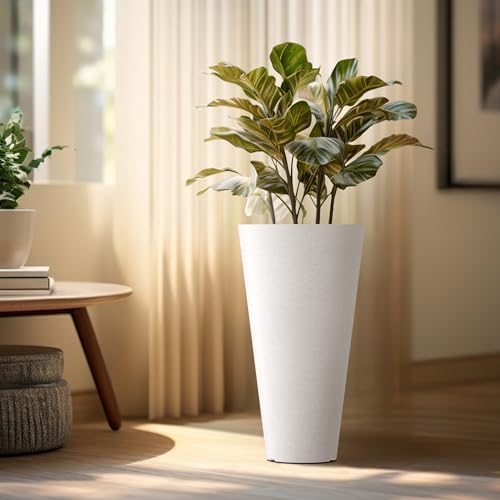 Kante Set of 2 White Plastic Round Planters 18" Tall Home & Outdoor - Image 3