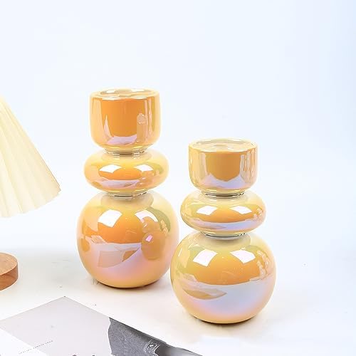 Scandinavian Luxury Colorful Dreamy Electroplated Ceramic Vase Decoration Small Amber Glass Bubble Vase Double Layer Decor Blown Flower Vase Art Modern Decorative Gift for - Image 2