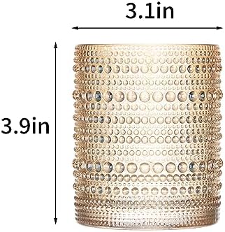 XKXKKE Amber Hobnail Beaded Drinking Glasses Set of 6, 12 oz Vintage Glassware Set Romantic Water Glasses Tumbler, Water Cups, Clear Embossed Glassware Set for Beer, Juice, Cocktail, Soda, Beverages - Image 5
