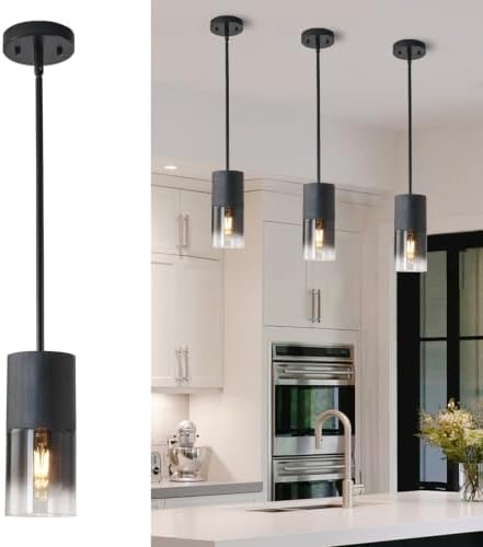 Pendant Light Fixtures, Adjustable Modern Pendant Lights for Kitchen Island, Industrial Glass Pendant Lights for Dining Table Hallway Bedroom Living Room Black 3 Packs by LINSEEDS