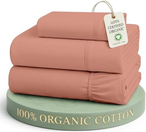 LANE LINEN Twin Sheets 100% Organic Cotton Percale Cooling Soft - Rose Dawn by LaneLinen