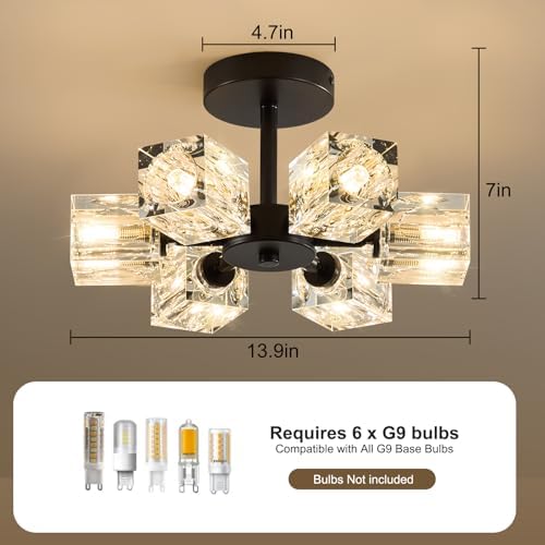 K9 Crystal Semi Flush Ceiling: Modern Black Sputnik Small Closet Chandelier - Image 2
