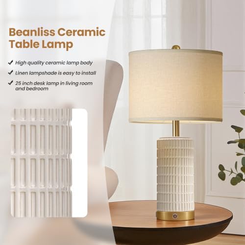 25" Ceramic Touch Table Lamp Set of 2 for bedroom and Living Room White - Image 5