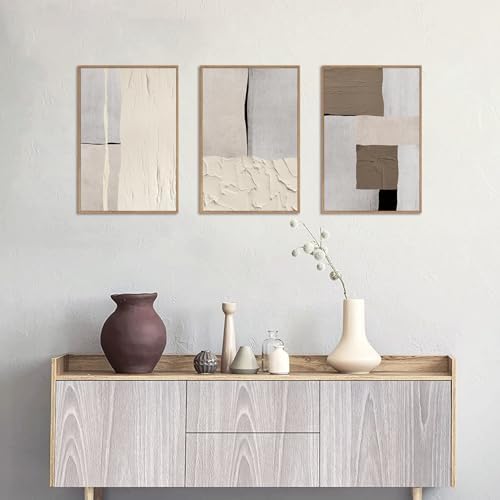LHIUEM Large Abstract Neutral Framed Canvas Wall Art Set,Mid Century Beige Textured Wall Decor,Brown Gray Block Art Painting for Living Room,Bedroom,Dining Room,Office -24"x36"x3 - Image 4