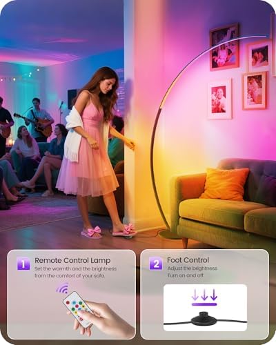 75" RGBW Corner Floor Lamp, Dimmable Arc Lamp with Remote & Foot Control - Image 6