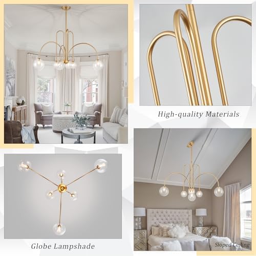 CATINER Modern 40" 6-Light Gold Sputnik Chandelier with Clear Glass Globe - Image 4