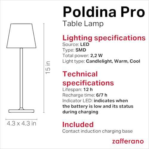 Zafferano, Poldina Pro, Rechargeable Cordless Lamp, Black - Image 4