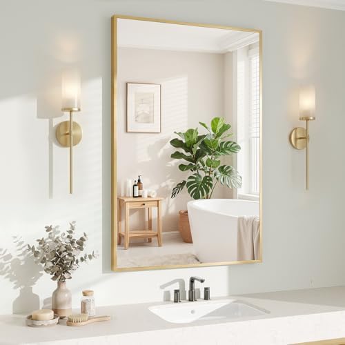 Koonmi Gold Mirrors for Wall, 26x38 Inch Bathroom Mirror, Rectangular Wall Mirror for Living Room Bedroom Bathroom, Hangs Horizontally or Vertically by KOONMI