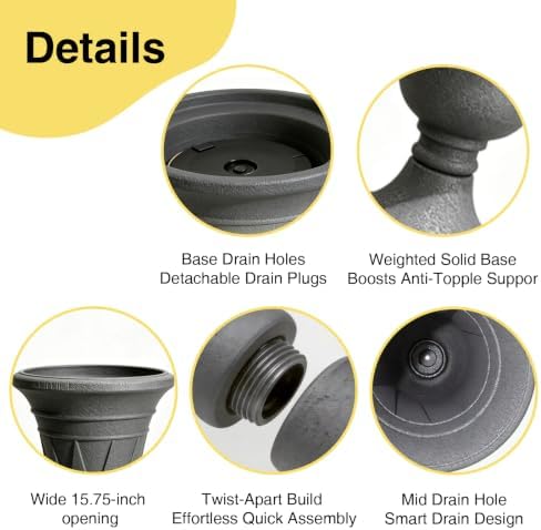 NicBex 24" Tall Urn Planters for Outdoor Plants Set of 2 - Grey Trophy - Image 4