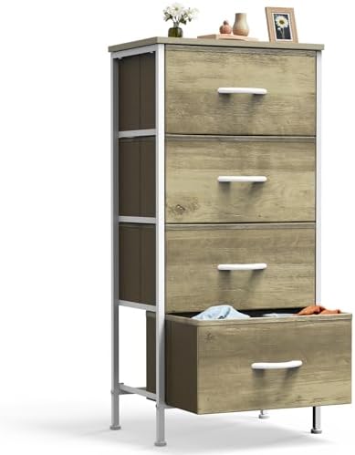 DUMOS Nightstand, Bedside Table with 4 Fabric Drawers by DumosLifestyle