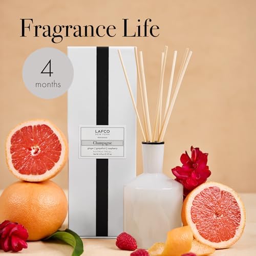 LAFCO New York Classic Reed Diffuser, Champagne - 6 oz - Up to 3 Months Fragrance Life - Reusable, Hand Blown Glass Vessel - Natural Wood Reeds - Made in the USA - Image 4