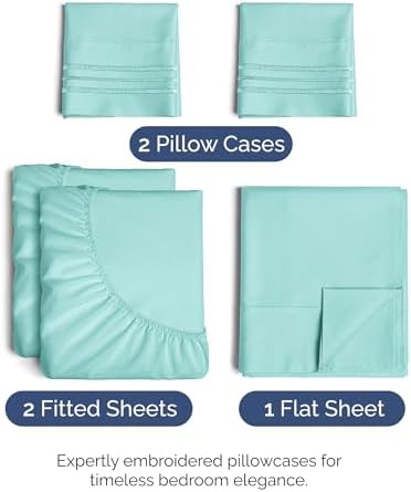 Split King Size 5 Piece Sheet Set - Breathable & Cooling Sheets - Spa Blue - Image 2