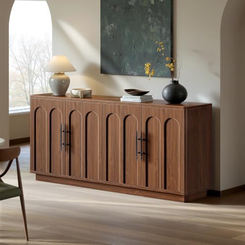 Evermagin 67" Arched Walnut Sideboard Buffet Cabinet with Storage - Image 4