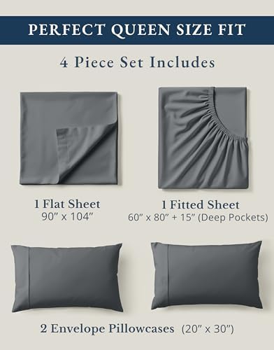 LANE LINEN Queen Bed Sheet Set 100% Organic Cotton Cooling Soft - Charcoal - Image 4