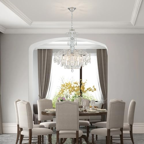 WUZUPS 6-Light Crystal Chandelier Pendant Ceiling Light Modern Lighting Fixture for Bedroom Hallway Bar Kitchen Bathroom, H 25.6" W21.7, E12 Base, Silver - Image 6