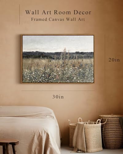 InSimSea Framed Canvas Wall Art Vintage Decor, Large Wall Art, Meadow with Flowers Landscape Wall Art Prints, Modern Farmhouse Cottagecore Bedroom Bathroom Office Decoration, 20"x30" - Image 5