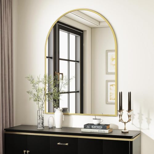 VooBang Arched Wall Mirror, 30 x 38 inch Arch Bathroom Mirror Gold - Image 2