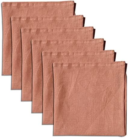 100% Pure Linen Dinner Cloth Napkins 15 x 15 Inch Dusty Pink - Set of 6 Pack European Flax Natural Fabric Washable for Home and Kitchen by LinendoHOME