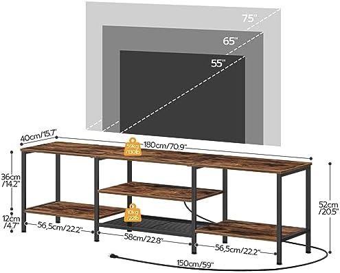 HOOBRO TV Stand with Power Outlets to 75 Inches, TV Console Table with Open Storage Shelves Cabinet, Industrial Media Entertainment Center for Living Room Bedroom, Rustic Brown and Black BF80DS01 - Image 3