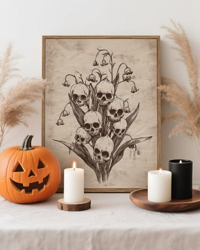 InSimSea Framed Gothic Wall Art Vintage Decor, Skull Flowers Print, 12x16In - Image 4