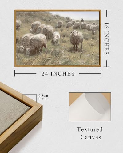 InSimSea Framed Canvas Wall Art Vintage Decor, Sheep on the Dunes Pictures Farmhouse Decor, Large Wall Art Living Room Bathroom Bedroom Office Decorations, 16"x24" - Image 5