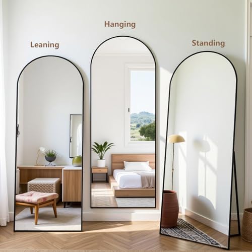 Prywot Arched Full Length Mirror, 58"x18" Floor Mirror with Stand, Black - Image 3