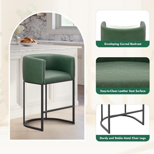 Counter Height Bar Stools for Kitchen Island, Modern Counter Stools for Dining Room, 24 Inch Seat Height Barstools with Metal Legs, Faux Leather Bar Stool with Back Footrest, Green - Image 4