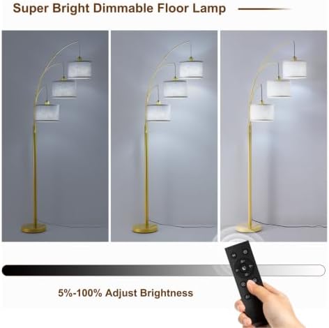 Dimmable Floor Lamp with Remote, Beige Shade Gold Pole - Image 6