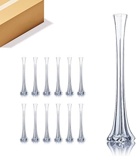 WGV Eiffel Tower Vase Bulk, Open 1", Height 20", (Multiple Sizes Choices) Clear Glass Floral Container with Sturdy Base, Flower Centerpiece for Wedding Event Home Decor, Arts Crafts, 12 Pieces by WGVInternational-OpusGlassware
