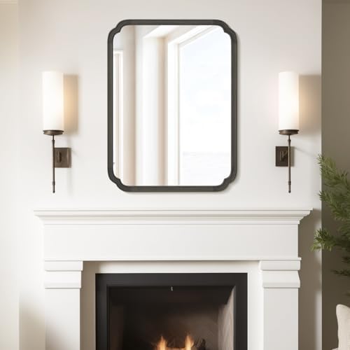 WallBeyond 28" x 40" Rounded Corner Arch Wall Mirror with Wood Frame for Entryway, Living Room or Bedroom Home Decor - Light Woodgrain [28 x 40 inches, Black] - Image 4