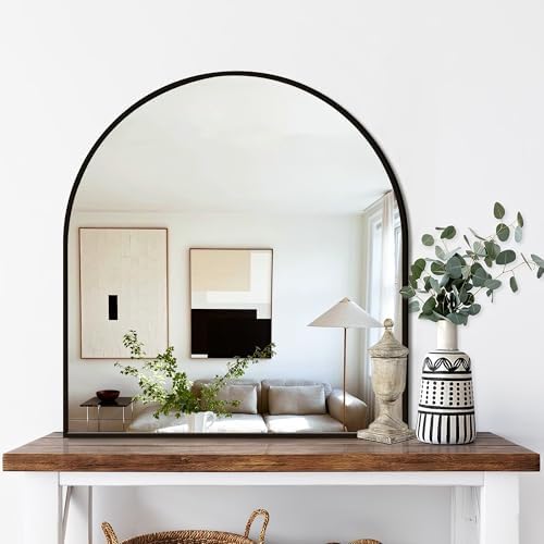 FICTOR 30" x 32" Arched Bathroom Vanity Mirror for Over Sink, Black by FICTOR