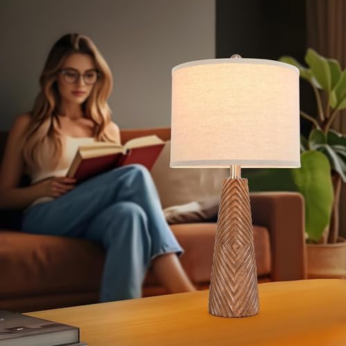 Terpsichore Nightstand Lamp Bedside Lamps Set of 2 Vintage Rustic Farmhouse Table Lamp 3 Way Dimmable Horizontal Stripe Light,for Living Room Bedroom,USB A+C (Brown, Hing 24 Inch) - Image 2