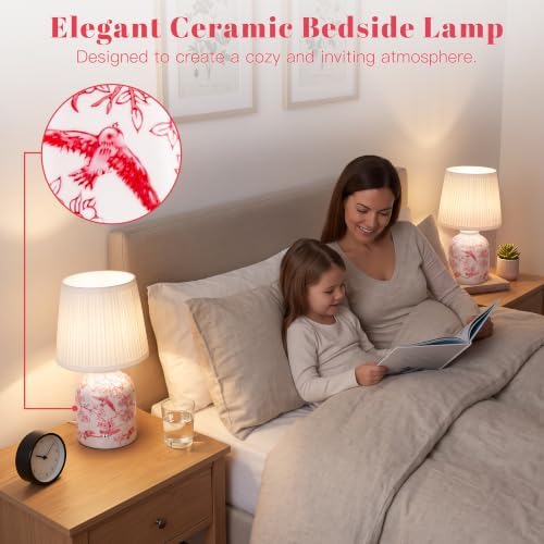 ShineTech Rechargeable Cordless Small Ceramic Table Lamps Set of 2, Red - Image 6