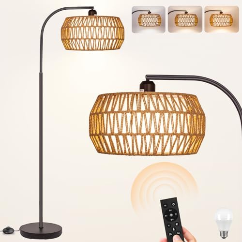 Brilvibera Rattan Standing Lamp with Remote and Dimmable Bulb Bronze by Brilvibera